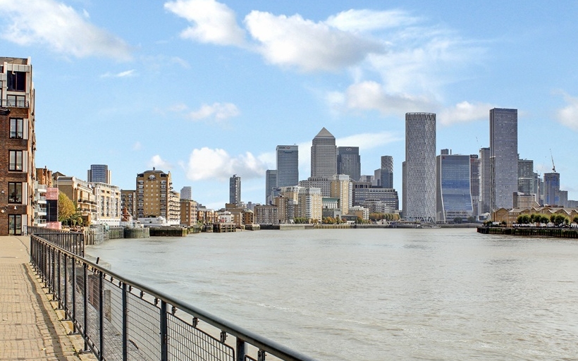 The view toward Canary Wharf from Atlantic Wharf in Wapping