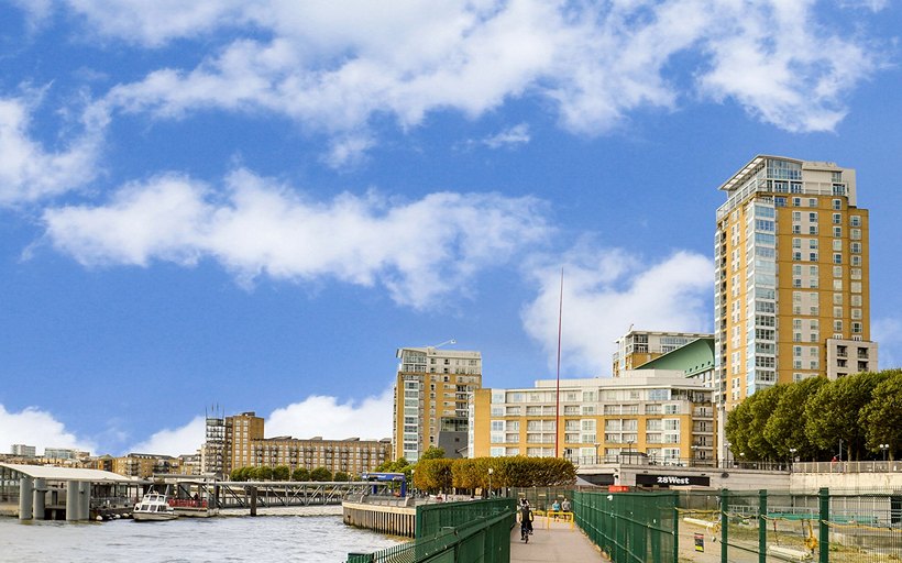 View toward Canary Riverside from the River Thames