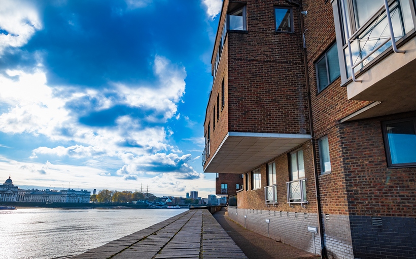 Cumberland Mills Square pictured from The Thames Path E14