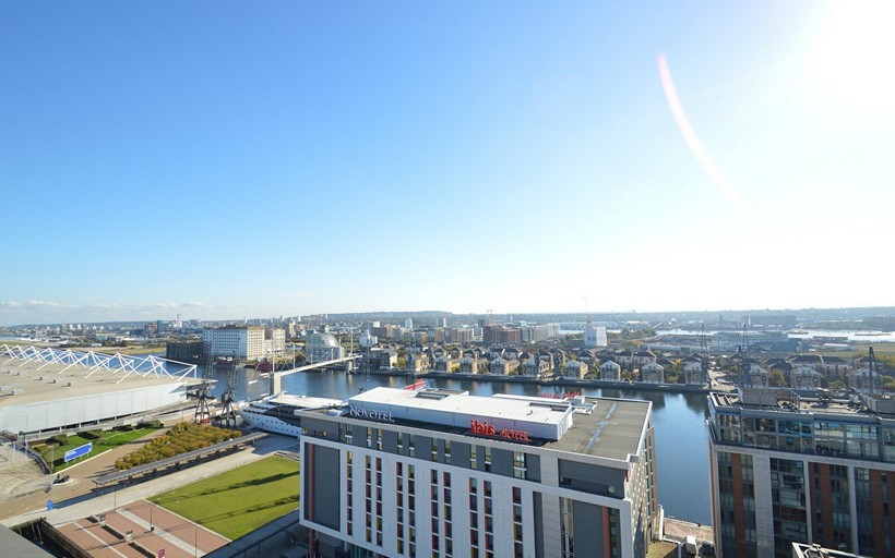 Elevated view toward Silvertown across Royal Docks E16