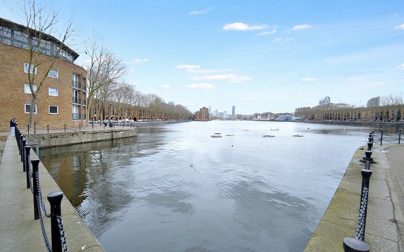 Greenland Dock, Surrey Quays SE16 view toward the River Thames