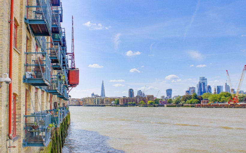 Some Globe Wharf apartments have riverside balconies