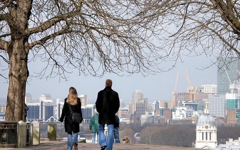 Greenwich Park looking north towards Canary Wharf