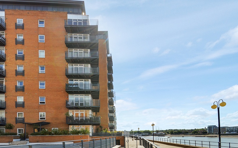 Langbourne Place apartments pictured from the Thames Path