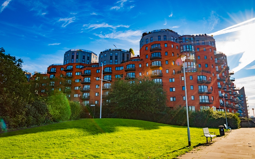 New Atlas Wharf, E14 pictured from the Thames Path