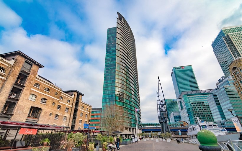 No 1 West India Quay, directly proximate to Canary Wharf
