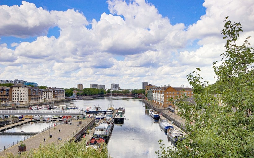 Queen of Denmark Court apartment view down Greenland Dock