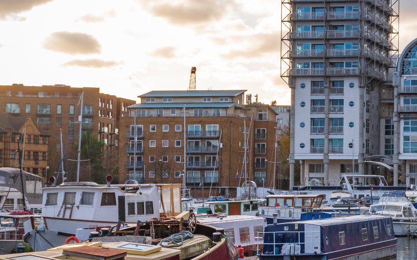 Rushcutters Court pictured from the opposite side of South Dock Marina