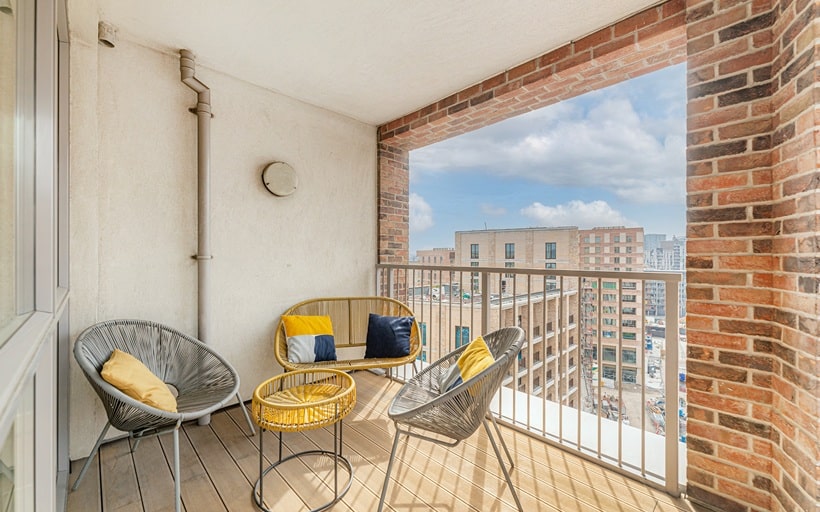 Balcony views from a Charles Darwin House apartment at Silver Quarter E16