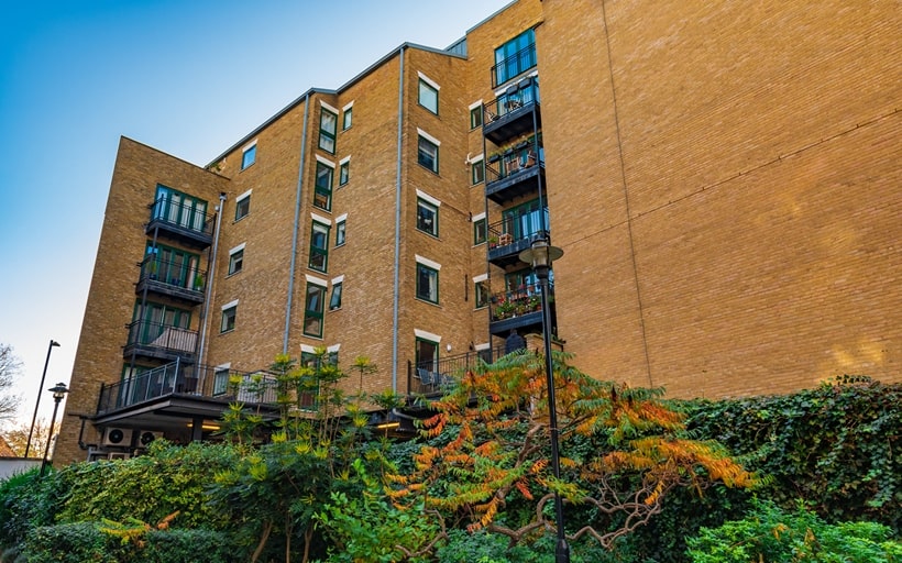 The rear view of Tradewind Heights development in Rotherhithe SE16