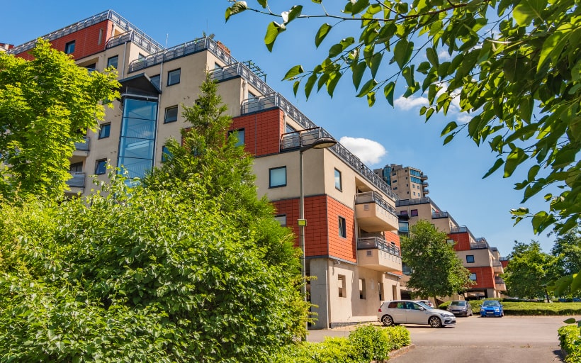 The buildings of Tradewinds and Wards Wharf Approach are a riverside development in Docklands E16.