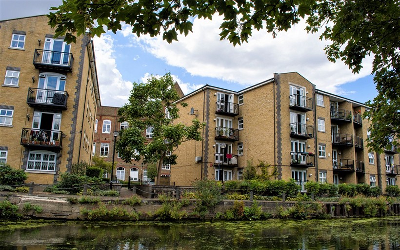 View across the Regents Canal toward Twig Folly Close apartments